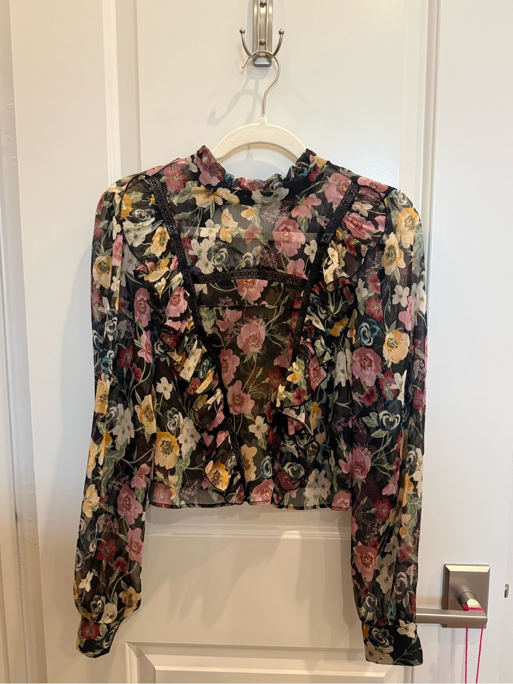 Zara Floral Ruffle Sheer Blouse - Black Multi